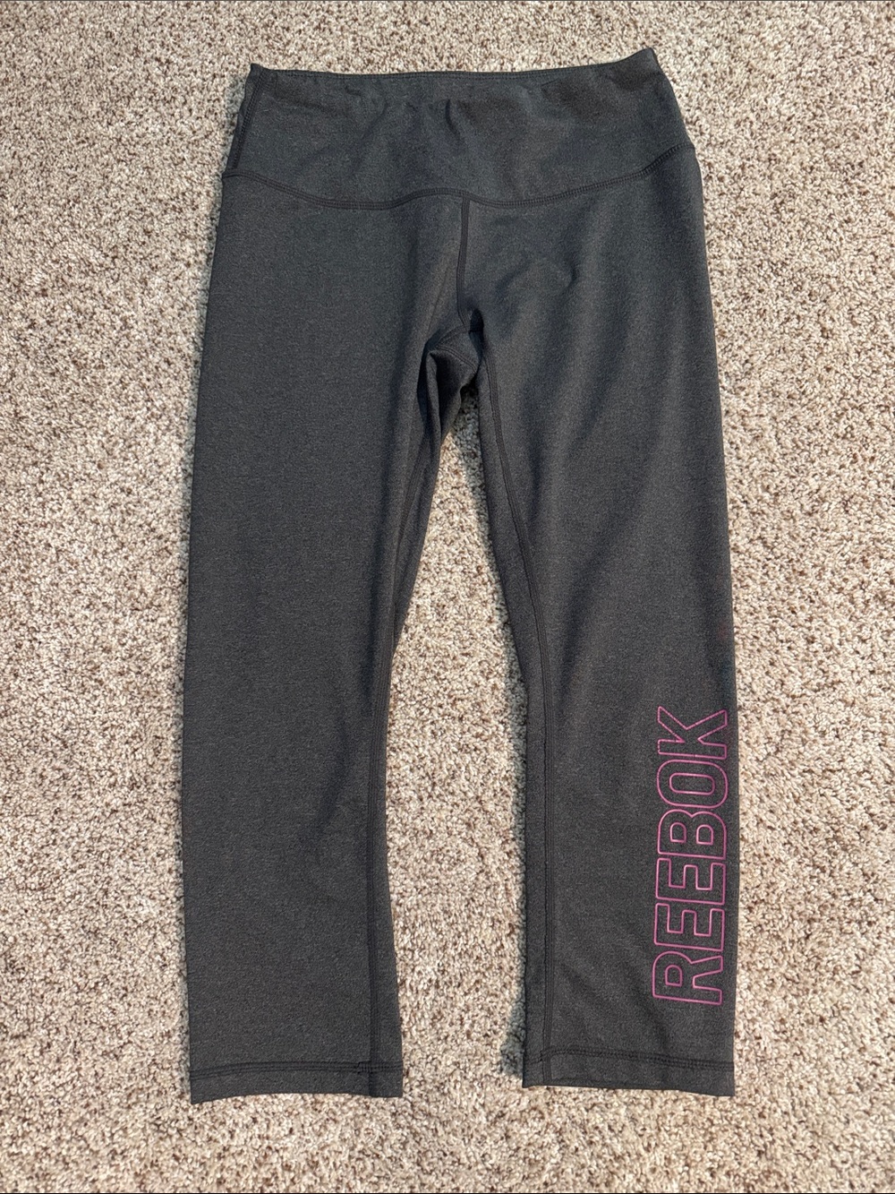 Reebok Black Capri Leggings with Pink REEBOK Print